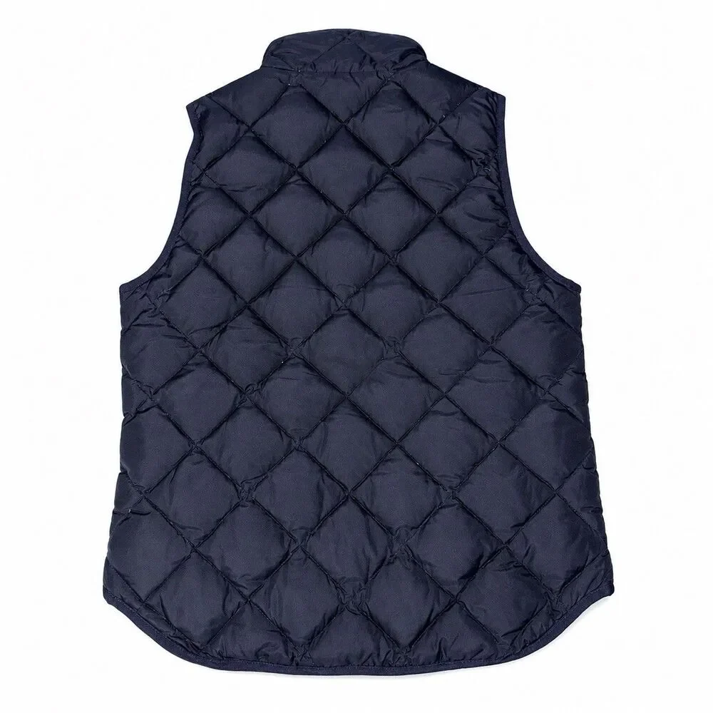 J Crew Womens M Navy Quilted Down Puffer Vest Gold Zip Snap Pockets - Picture 3 of 5